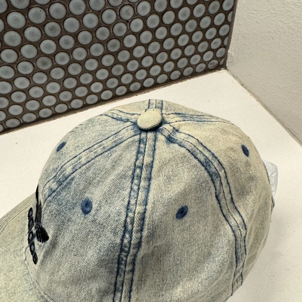 Adidas Hat Cap‎ Blue Denim Acid Wash Retro 90s Trefoil Logo Strapback Baseball